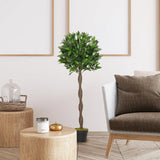 Outsunny Artificial Bay Laurel Topiary Trees w/ Pot Fake, Set Of 2 120cm/4FT Indoor Greenery Plant Home Office Garden Decor Green