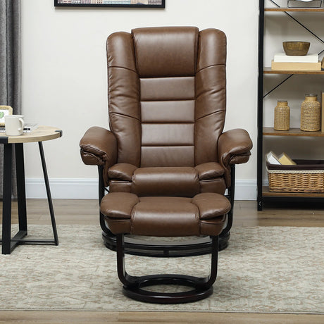 HOMCOM Faux Leather 135 Reclining Chair and Footstool - Brown