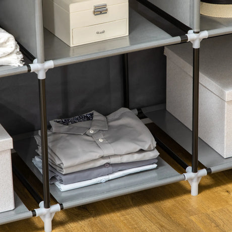 HOMCOM Fabric Wardrobe, with Rails and Shelves - Dark Grey
