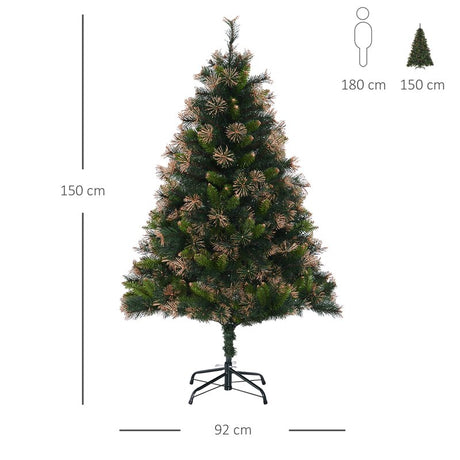 HOMCOM 1.5m 5ft Pre-Lit Christmas Tree Artificial Spruce Xmas Tree Warm White LED Holiday Décor with Metal Stand