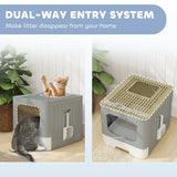 PawHut Foldable Cat Litter Box with Lid, Slide-Out Drawer, Scoop, Easy Clean, Odour Control, Anti-Splashing, Grey