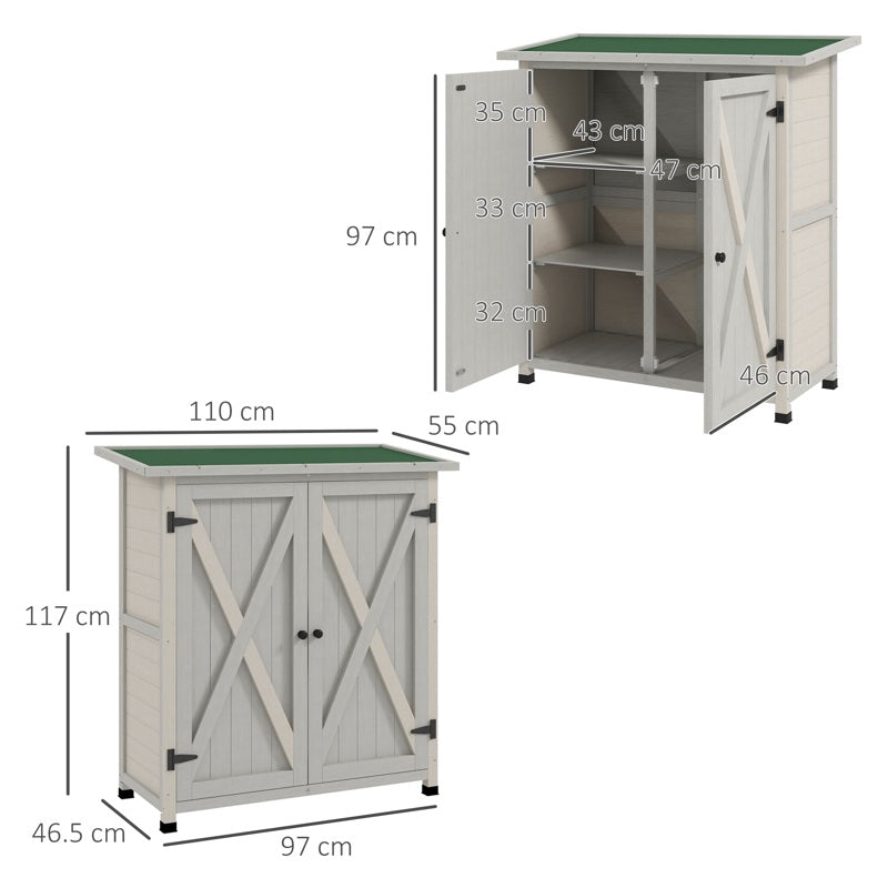 Outsunny 46.5 x 97cm Compact Wooden Storage Shed - Light Grey