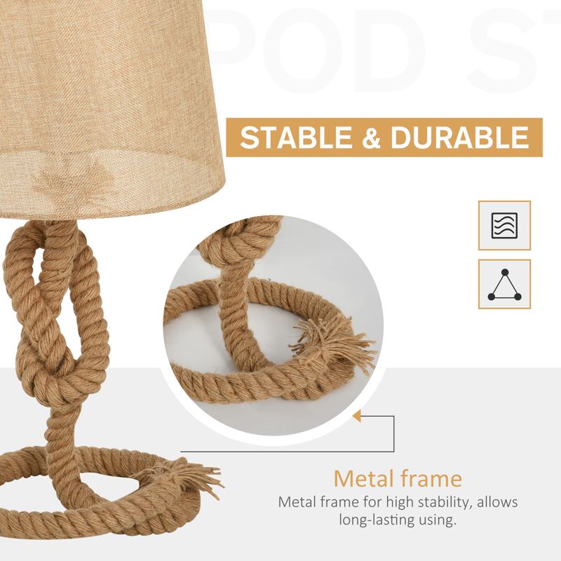 HOMCOM Nautical Style Table Lamp with Fabric Lampshade Metal Frame Power Switch, 54cm Home Desk Lamp Bedroom Living Room Study E27 Base, Beige