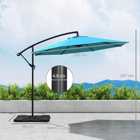 Outsunny 3m Overhanging Parasol, with Base, Weights and Cover - Blue