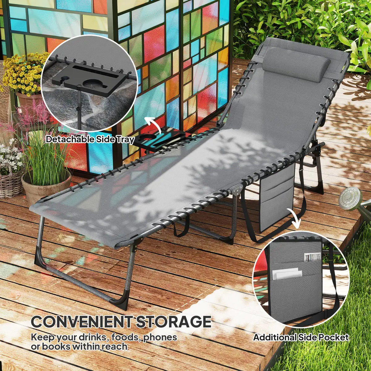 Outsunny Five-Position Reclining Sun Lounger - Grey
