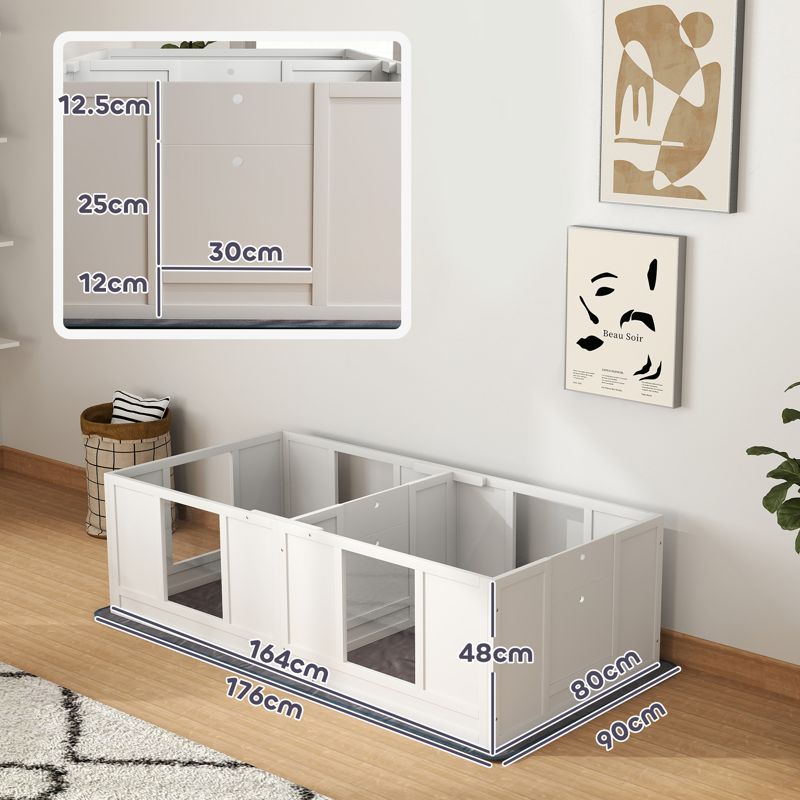 PawHut Two Room Design, Whelping Box for Dogs with Whelping Pad, Clear Panels, Adjustable Entrance, for Small Dogs, 164 x 80cm