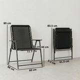 Outsunny Folding Garden Chairs Set of 2, Outdoor Dining Chairs with Wide Texteline Seat, High Back and Armrests, Black