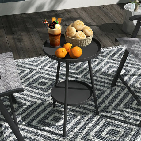 Outsunny Two-Tier Metal Garden Table - Black