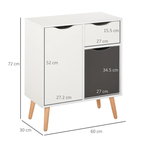 HOMCOM Sideboard Floor Cabinet Storage Cupboard with Drawer and Solid Wood Legs for Bedroom, Living Room, Entryway, Grey