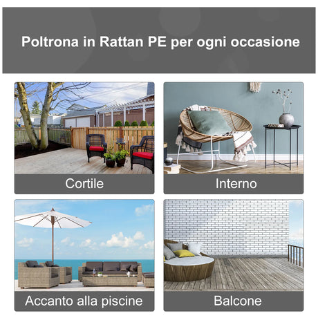 Outsunny Teardop PE Wicker Rattan Chair w/ Thick Cushions 4 Legs Outdoor Seat Egg Garden