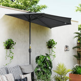 Outsunny 3(m) Half Parasol Semi Round Umbrella Patio Metal Frame Crank Handle for Balcony-- NO BASE INCLUDED, Grey