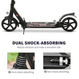 HOMCOM Folding Kick Scooter, Adjustable Ride On Scooter with 200mm Big Wheels and Double Shock Absorption, Urban Scooter for 14+ Teens Adult - Black