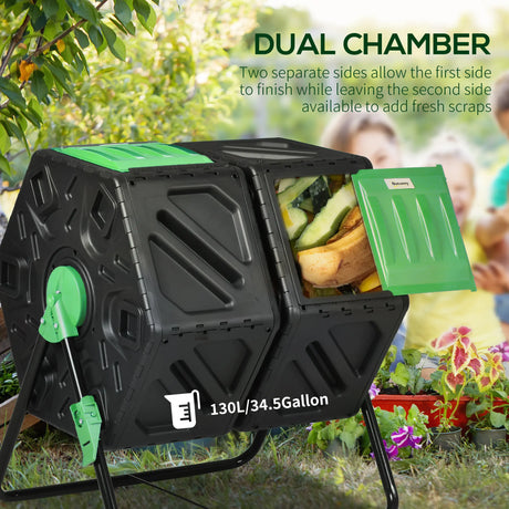 Outsunny 130L Double Chamber Composter - Black