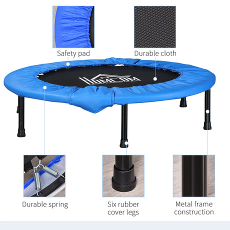 HOMCOM 101 Mini Fitness Trampoline Home Gym Yoga Exercise Rebounder Indoor Outdoor Jumper with Safety Pad, Support Up to 100 KG, Blue and Black