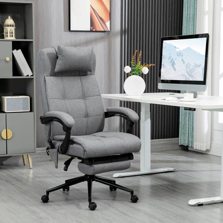 Vinsetto Office Chair, 6 Point Massage Desk Chair, Computer Chair with Footrest & Head Pillow, 360° Swivel Recliner Chair for Home Office, Grey