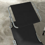 Outsunny Foldable Sun Lounger Set of 2 with Sun Shade & Adjustable Backrest - Black