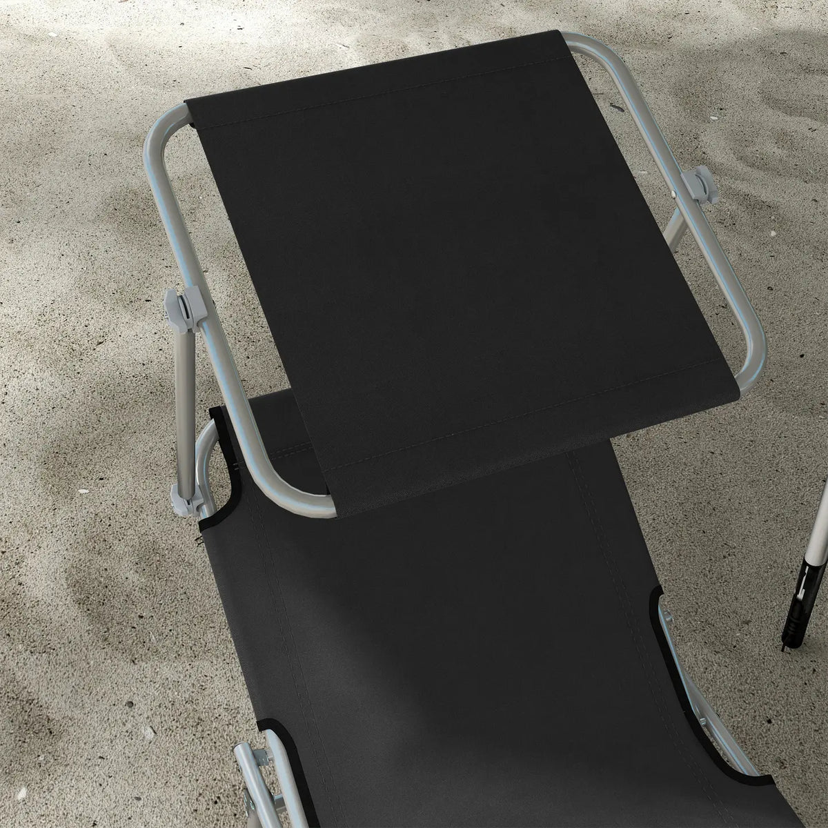 Outsunny Foldable Sun Lounger Set of 2 with Sun Shade & Adjustable Backrest - Black