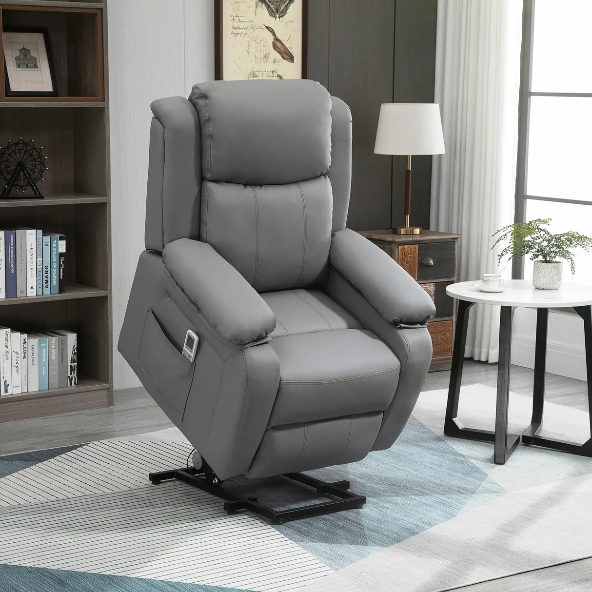 HOMCOM Riser and Recliner Chair with Massage, Heat, Power Lift Recliner Chair for Elderly with Remote Control, Extended Footrest, Dual Side Pockets, Overstuffed Electric Reclining Armchair, Grey