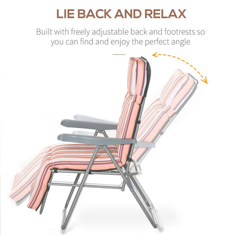 Outsunny Set of 2 Garden Sun Lounger Outdoor Reclining Seat Cushioned Seat Foldable Adjustable Recliner Orange and White