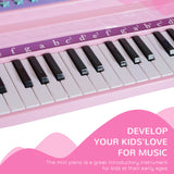 HOMCOM 37 Keys Kids Mini Electronic Keyboard Children Grand Piano with Stool Microphone Light Musical Instrument Educational Game Toy Set (Pink)