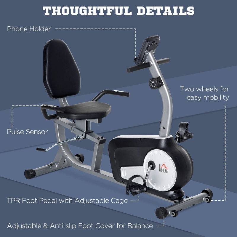 HOMCOM Exercise Bike with LCD Display, Stationary Bike with Quiet 8-Level Magnetic Resistance, Adjustable Seat and Backrest, Indoor Cycling Exercise Equipment for Home Gym Fitness Workout Training
