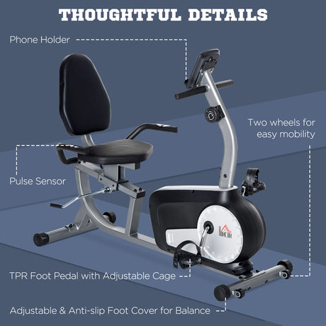 HOMCOM Exercise Bike with LCD Display, Stationary Bike with Quiet 8-Level Magnetic Resistance, Adjustable Seat and Backrest, Indoor Cycling Exercise Equipment for Home Gym Fitness Workout Training