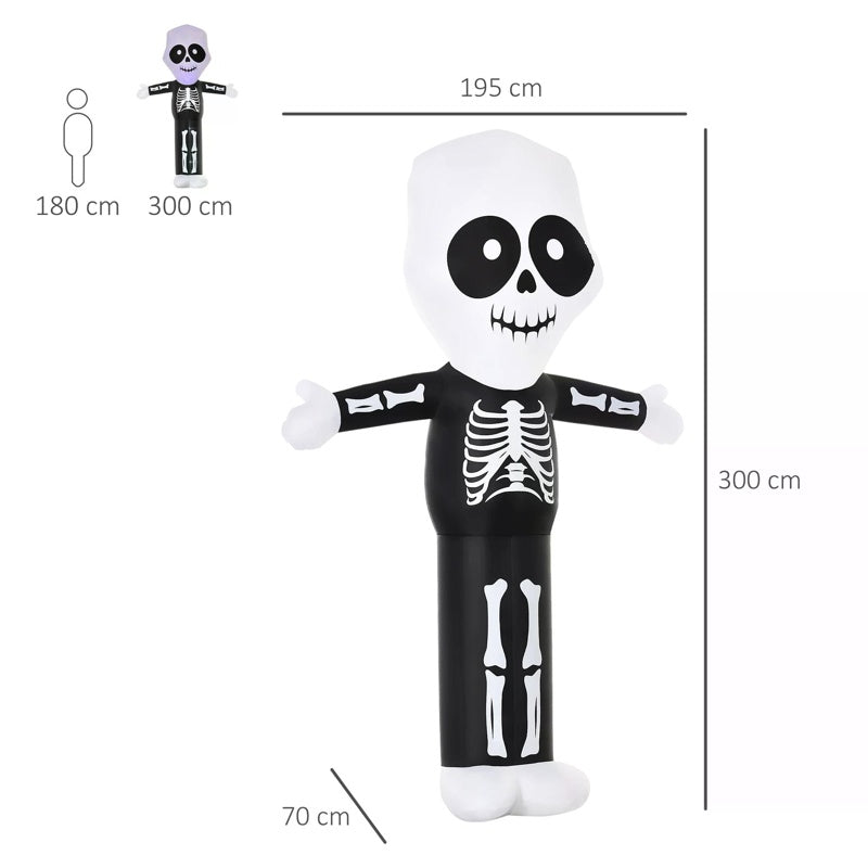 HOMCOM 3m Halloween Inflatable Skeleton Ghost Decoration, LED Lighted for Home Indoor Outdoor Garden Lawn Decoration Party Prop