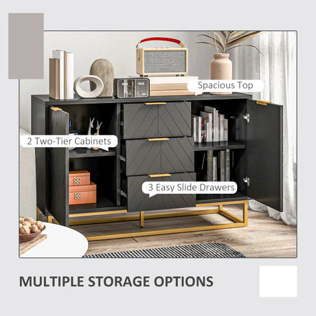 HOMCOM Sideboard with 3 Drawers and Adjustable Shelves for Living Room - Black