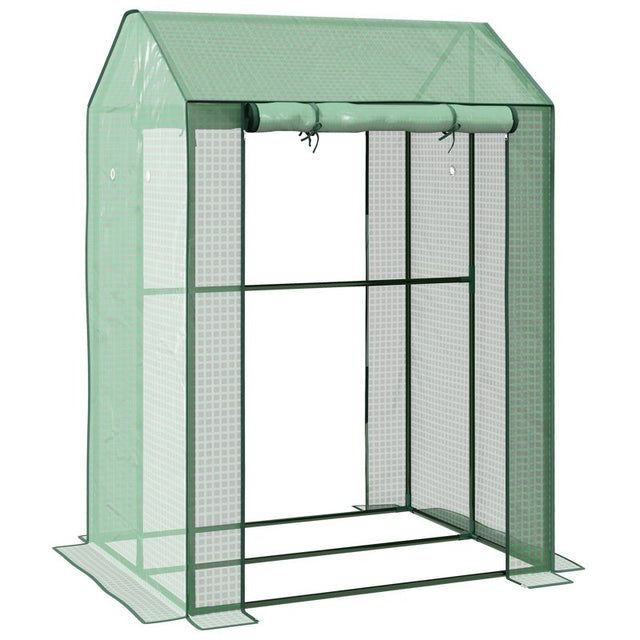 Outsunny 2-Room Green House, Mini Greenhouse with 2 Roll-up Doors, Vent Holes and Reinforced Cover, 100 x 80 x 150cm