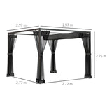 Outsunny 3 x 3m Aluminium Frame Pergola, with Retractable Roof - Dark Grey