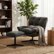 HOMCOM Accent Chair with Footstool, Swivel Lounge Chair with Chenille Upholstery, Metal Base, Dark Grey