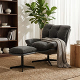 HOMCOM Accent Chair with Footstool, Swivel Lounge Chair with Chenille Upholstery, Metal Base, Dark Grey