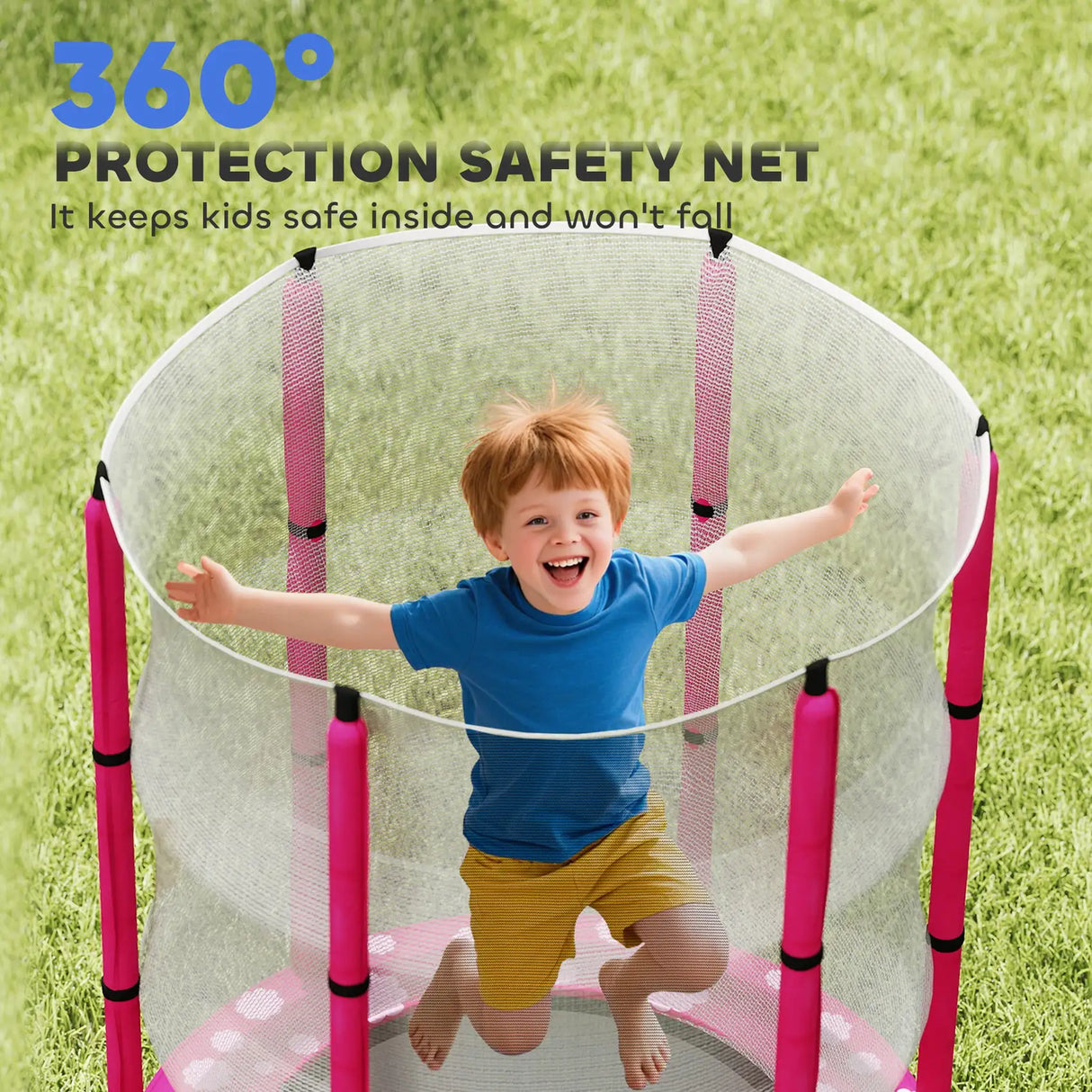 AIYAPLAY 4.6ft Toddler Trampoline w/ Safety Enclosure Net, for Indoor Outdoor Use, Ages 3-6 Years, Pink