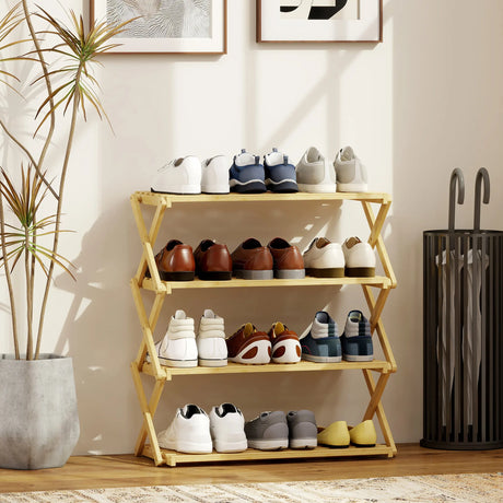 HOMCOM 4-Tier Bamboo Shoe Rack, No Assembly - Natural
