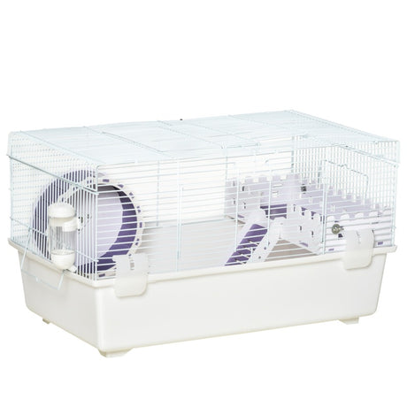 PawHut 2 Tier Hamster Cage, Gerbil Cage with Exercise Wheel, Water Bottle, Ladder, White