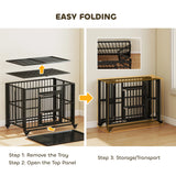 PawHut 43" Heavy Duty Dog Crate, Foldable Dog Cage, with Openable Top, Locks, Removable Tray, Wheels - Black