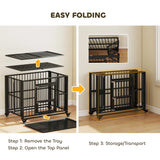 PawHut 43" Heavy Duty Dog Crate, Foldable Dog Cage, with Openable Top, Locks, Removable Tray, Wheels - Black