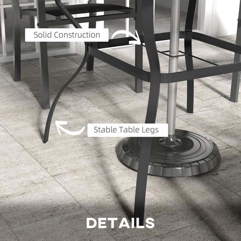 Outsunny Four-Seater Steel Garden Table, with Parasol Hole - Grey/Black