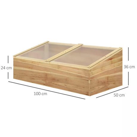 Outsunny Wooden Cold Frame Greenhouse Garden Polycarbonate Grow House  with Independent Openable Top Covers for Flowers, Vegetables, Plants, 100 x 50 x 36 cm, Natural