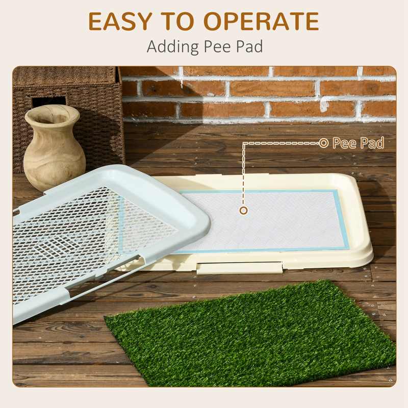 PawHut Puppy Training Pad, Indoor Portable Puppy Pad, with Artificial Grass, Grid, Panel, Tray, 63 x 48.5cm