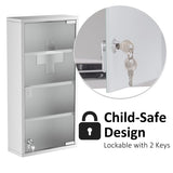 HOMCOM 4 Tier Stainless Steel Wall Mounted Medicine Cabinet Glass Lockable Door Storage Shelves Houseware Bathroom Furniture 60Hx30Wx12D(cm) w/2 Keys