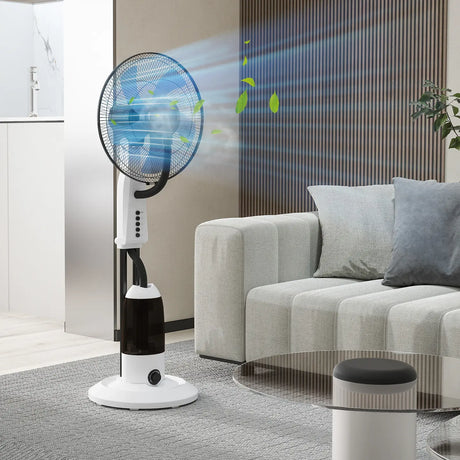 HOMCOM Spray Misting Fan, Floor Fan with Water Mist Spray, 70 Oscillation, Tilt Head, 3 Speeds, 2.8L Water Tank, White