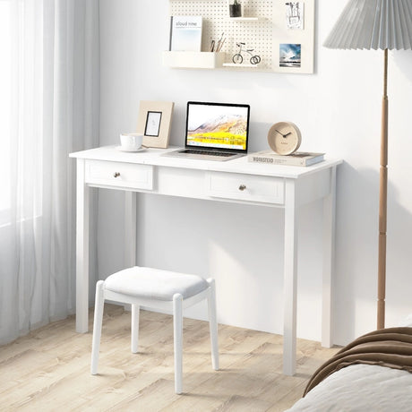 Vanity Desk Makeup Dressing Table with Flip Top Mirror and Drawers-White