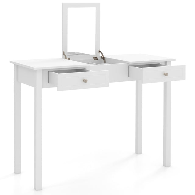 Vanity Desk Makeup Dressing Table with Flip Top Mirror and Drawers-White