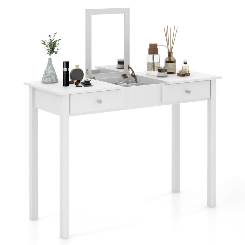 Vanity Desk Makeup Dressing Table with Flip Top Mirror and Drawers-White