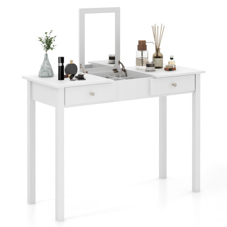 Vanity Desk Makeup Dressing Table with Flip Top Mirror and Drawers-White
