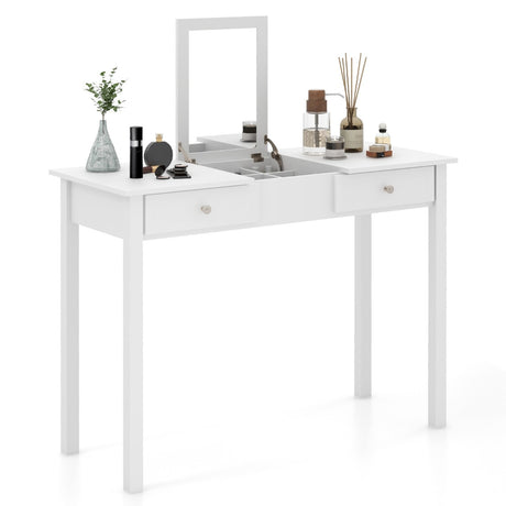 Vanity Desk Makeup Dressing Table with Flip Top Mirror and Drawers-White