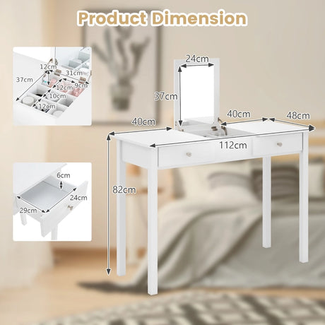 Vanity Desk Makeup Dressing Table with Flip Top Mirror and Drawers-White