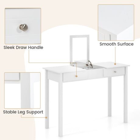 Vanity Desk Makeup Dressing Table with Flip Top Mirror and Drawers-White