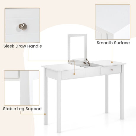 Vanity Desk Makeup Dressing Table with Flip Top Mirror and Drawers-White